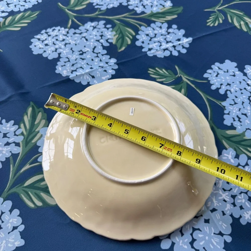 Claire Burke Ceramic Fruit Embossed Serving Bowl Cream Scalloped 10.5 Inch